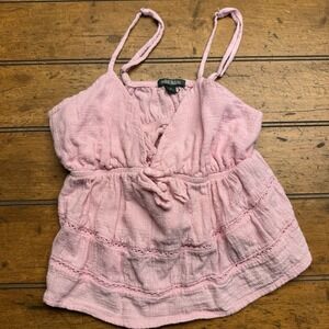 Wild Fable Women's Size XS‎ Pink V-Neck Tie Front Spaghetti Strap Blouse Top